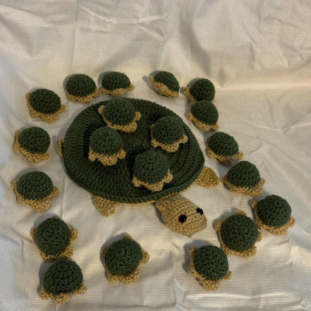 Handmade Green and Tan Crochet Turtle matching game! - Picture 3 of 4